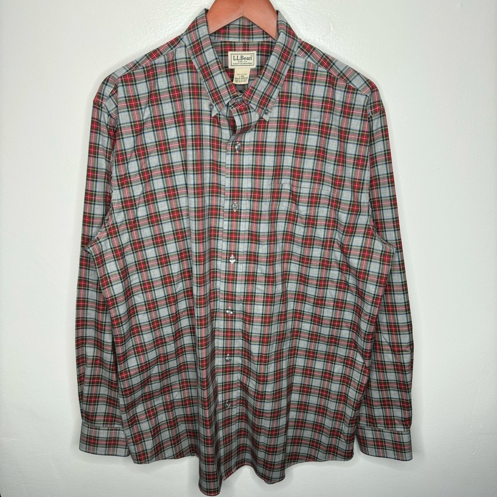 L.L Bean Plaid Long Sleeve Button Down Shirt 100% Cotton Size L